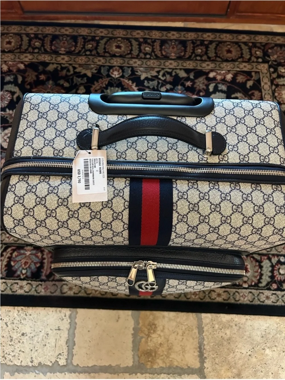 Gucci Savoy, GG supreme suitcase, iconic blue/red web stripe made in Italy